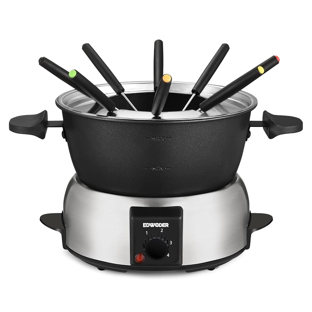 2-Quart Electrical Fondue Pot with 1000-Watt Non-Stick Design, Temperature Management, and eight Forks – Supreme for Chocolate, Cheese, and Caramel Fondue