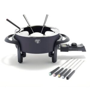 GreenLife 14-Cup Electrical Fondue Pot Set for Cheese, Chocolate, and Meat – Contains 8 Colour-Coded Forks, Wholesome Nonstick Ceramic, Adjustable Temperature Management, PFAS-Free, Black