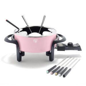 GreenLife 14-Cup Electrical Fondue Pot Set for Cheese, Chocolate, and Meat with 8 Coloration-Coded Forks, Wholesome Ceramic Nonstick, Adjustable Temperature Management, PFAS-Free, Pink