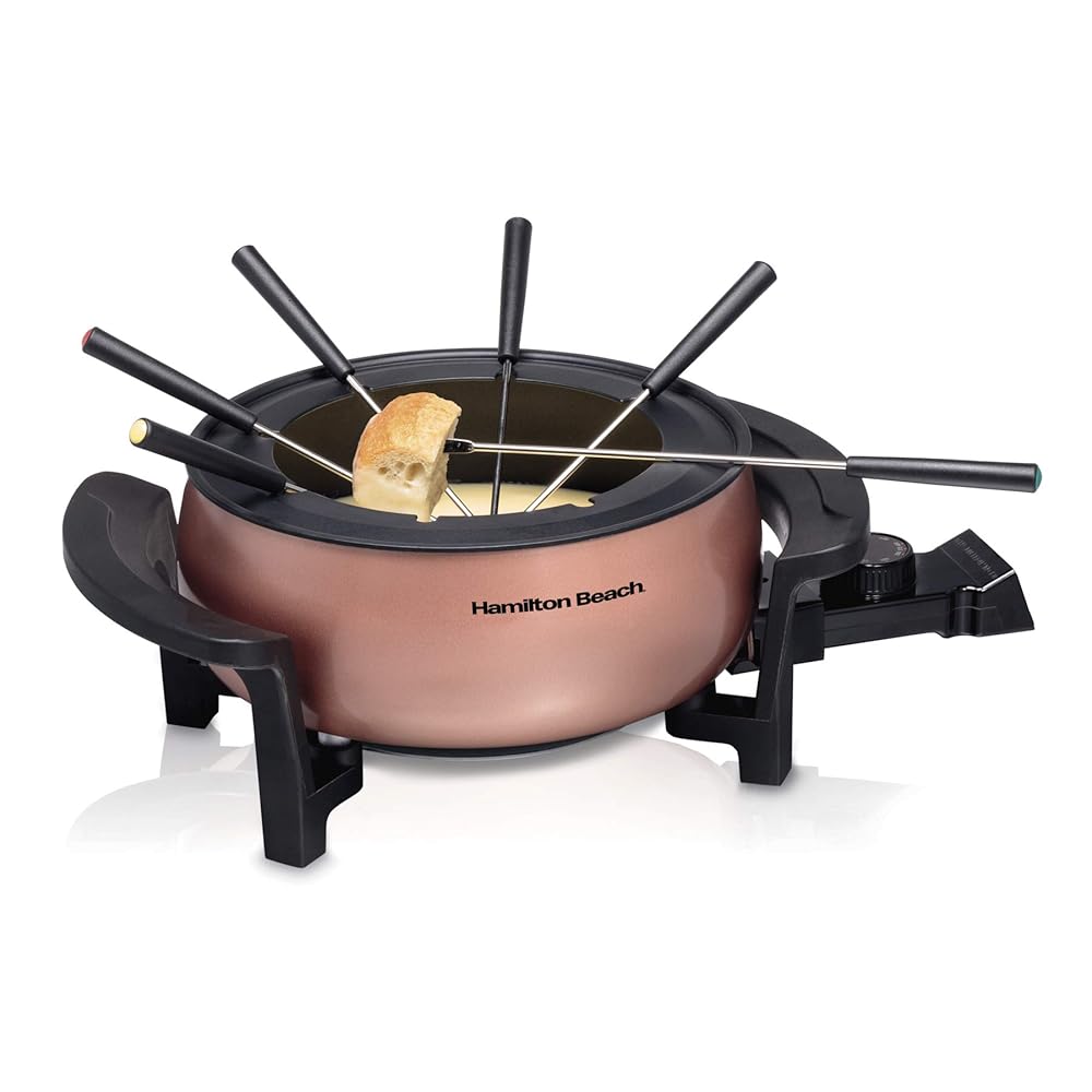 Hamilton Seashore 86201 12-Cup Electrical Fondue Pot Set with Temperature Management, Consists of 6 Colour-Coded Forks, Preferrred for Cheese, Chocolate, Sizzling Oil, and Broth, 3 Quart Capability,…