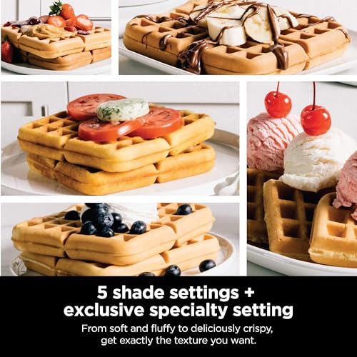 Ninja BW1001 NeverStick PRO Belgian Waffle Maker - Vertical Design, 5 Shade Choices, Consists of Precision-Pour Cup and Chef-Curated Recipe Information, Black & Silver